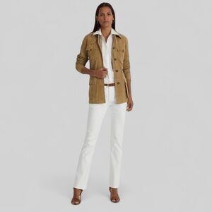 Lauren Ralph Lauren White Stretch Straight Pants 4P | Mid Rise | Slim Ankle